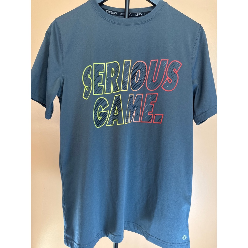 Xersion Kids Quick-Dri Graphic Tee Gray Serious Game Shirt XL 18/20